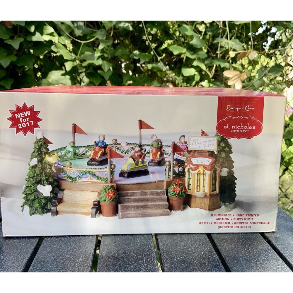 NEW St. Nicholas Square Bumper Cars Christmas Village Illuminated Motion Music